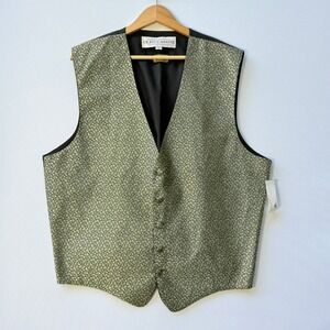 Oleg‎ Cassini XL Mens Gold Bling Formal Vest Wedding Party Prom Waistcoat